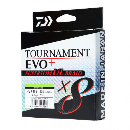 Daiwa Tournament X8 Braid EVO+ 0,18mm 135m - Geflochtene Angelschnur Chartreuse - 15,8kg Tragkraft